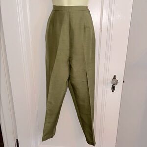 Vintage 60s Donkenny Shiny Olive Green High-Waisted Ankle/Cropped Pants